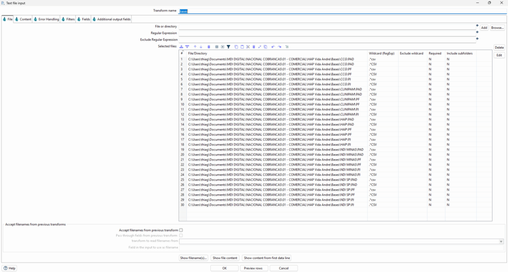 Text File Input no Apache Hop - File